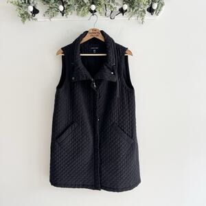 Eileen Fisher 100% Silk Quilted Long Vest Small Full Zip/snap P07